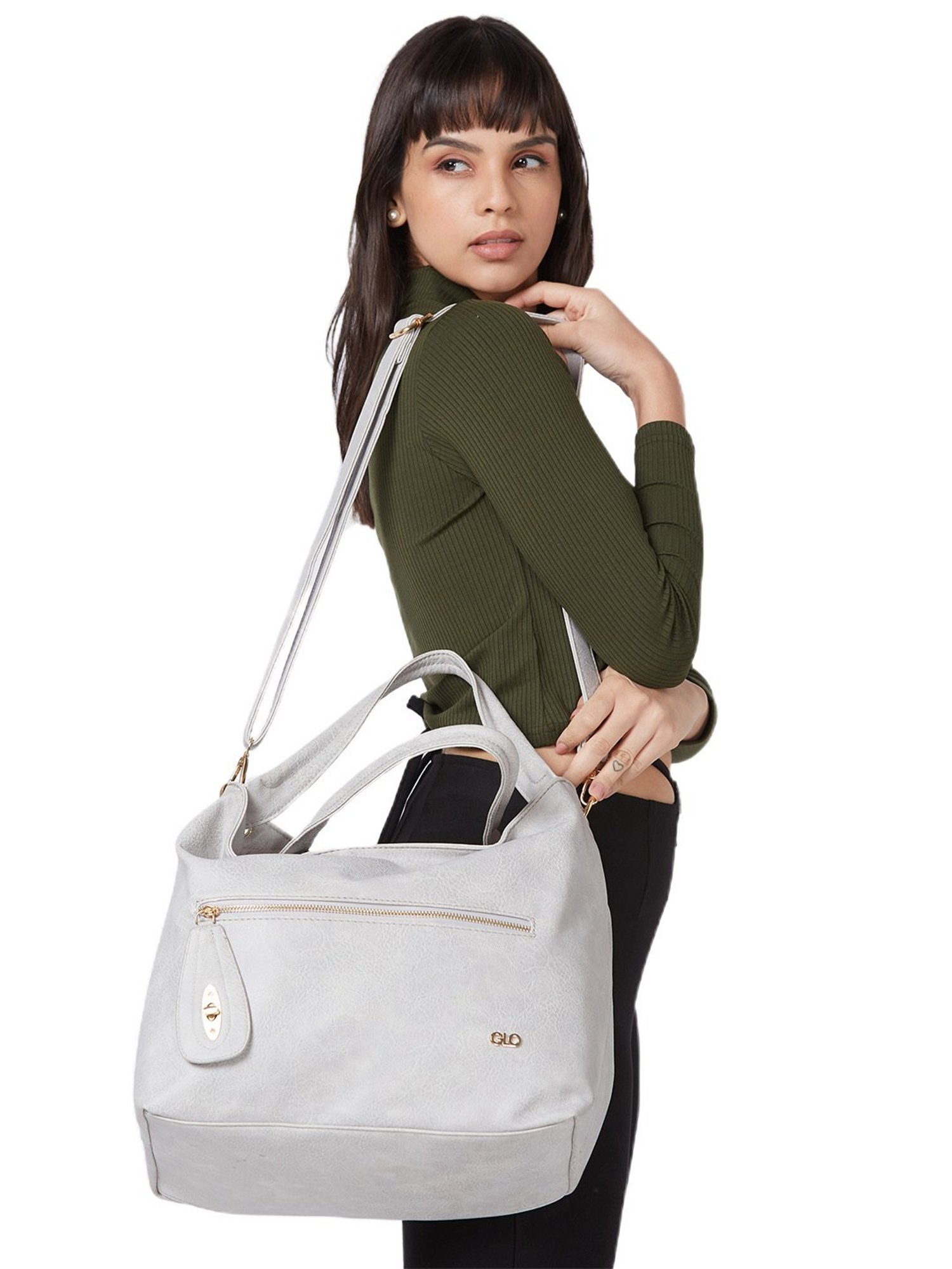 Globus Women Grey Textured Vegan Leather Hobo Bag