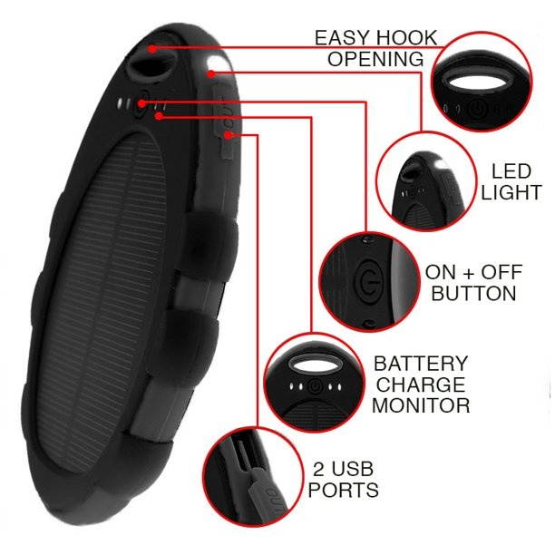 Oval 5,000 mAh Portable Solar Power Bank Charger, Battery Pack, 2 USB Port, Flash Light, Charger Cable Water Resistant, Led Indicator External Battery Backup, 4 All Cell Phones Tablets, Laptop