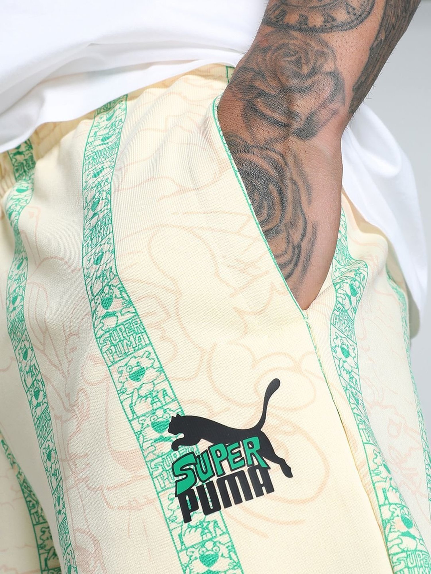 Puma Yellow Cotton Regular Fit Printed Sports Shorts