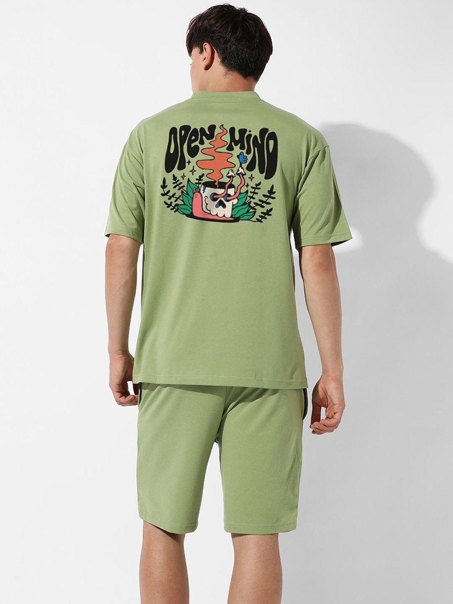 Campus Sutra Green Regular Fit Oversized Open Mind Printed Co-Ord Set