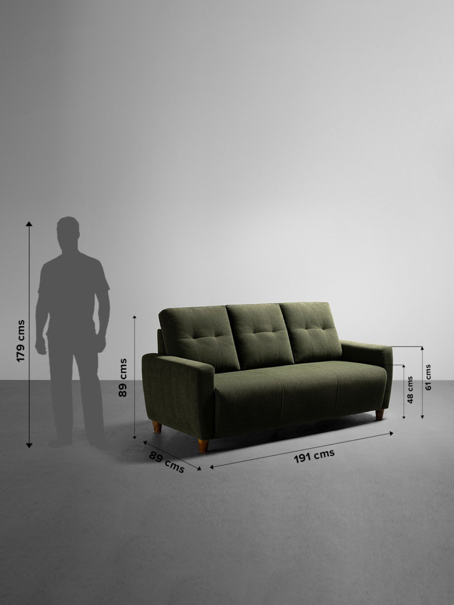 Sleepyhead Yolo Avocado Green Fabric 3 Seater Sofa