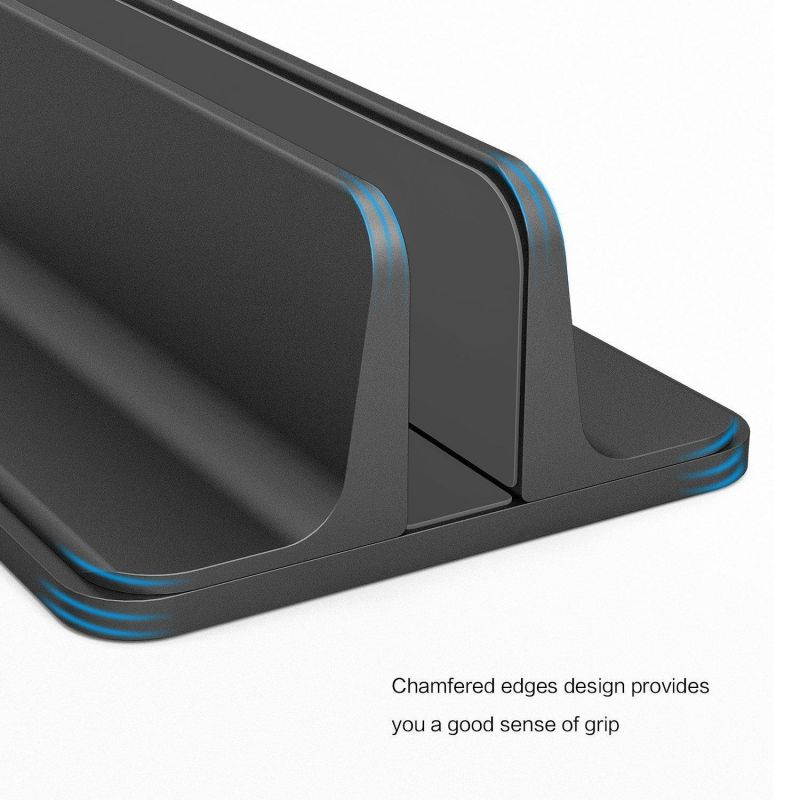 Vertical Laptop Stand [Adjustable Size], OMOTON Desktop Aluminum MacBook Stand with Adjustable Dock Size, Fits All MacBook, Surface, Chromebook and Gaming Laptops (Up to 17.3 inch), Black