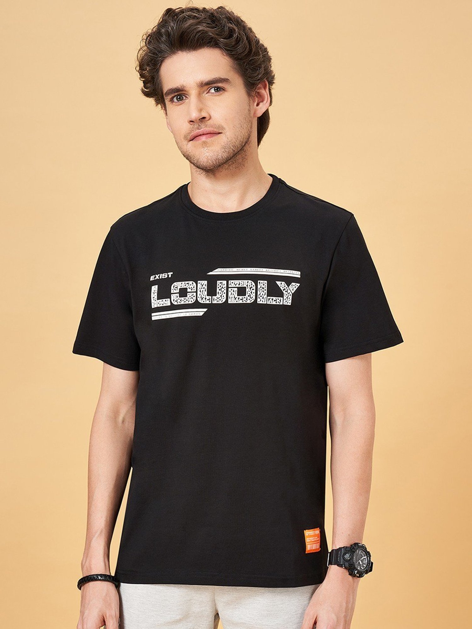 Street 808 by Pantaloons Jet Black Regular Fit Printed T-Shirt