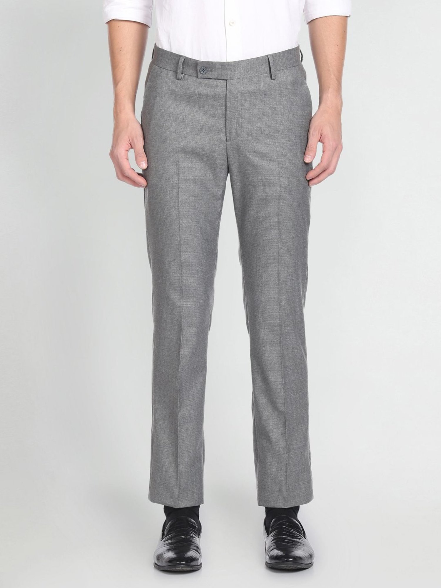 Arrow Grey Regular Fit Self Pattern Trousers