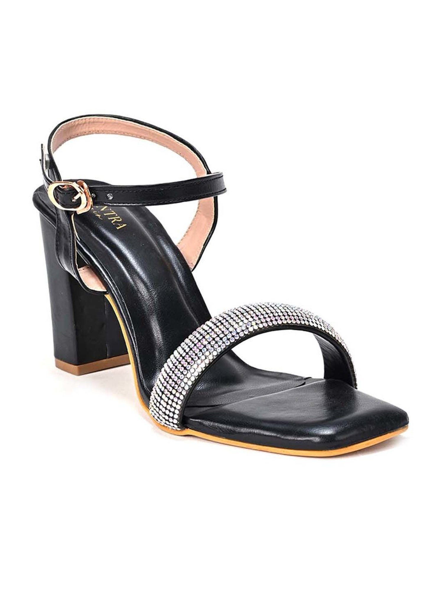 Scentra Women's Black Ankle Strap Sandals