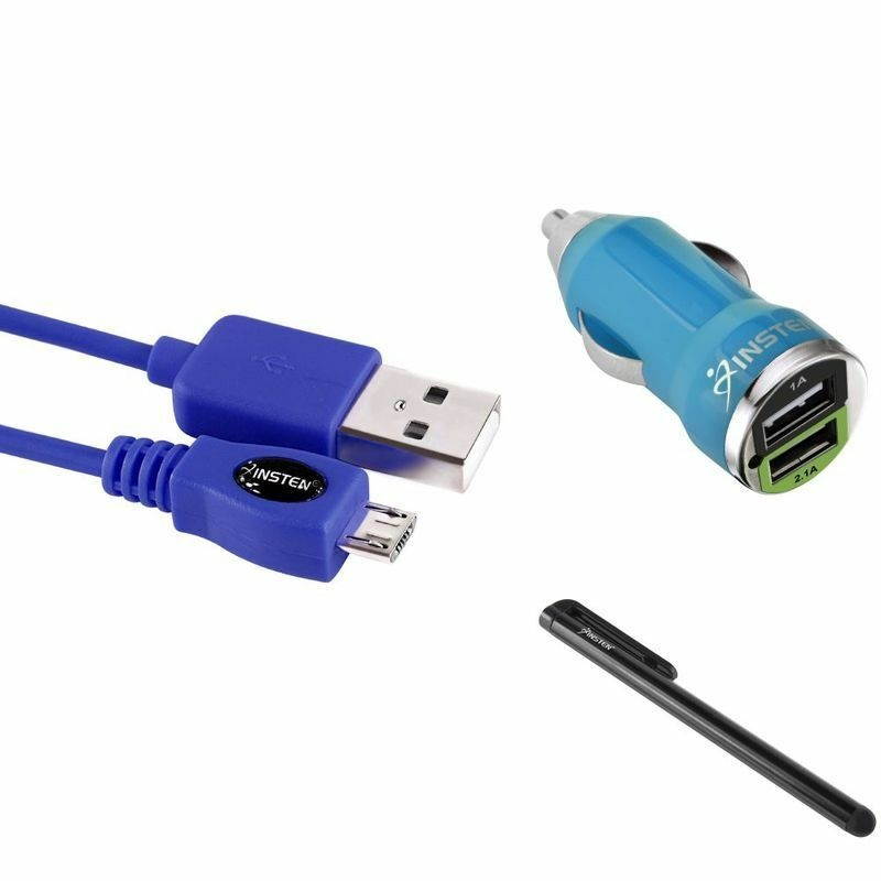 Blue Car Charger+Cable For  Incredible EVO 3D Amaze 4G One VX M7+Black Stylus