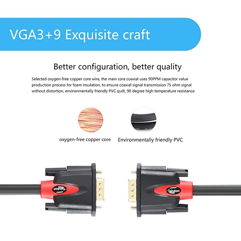 VGA to VGA Cable HD15 Monitor Cable with Ferrites Male to Male-15 Feet