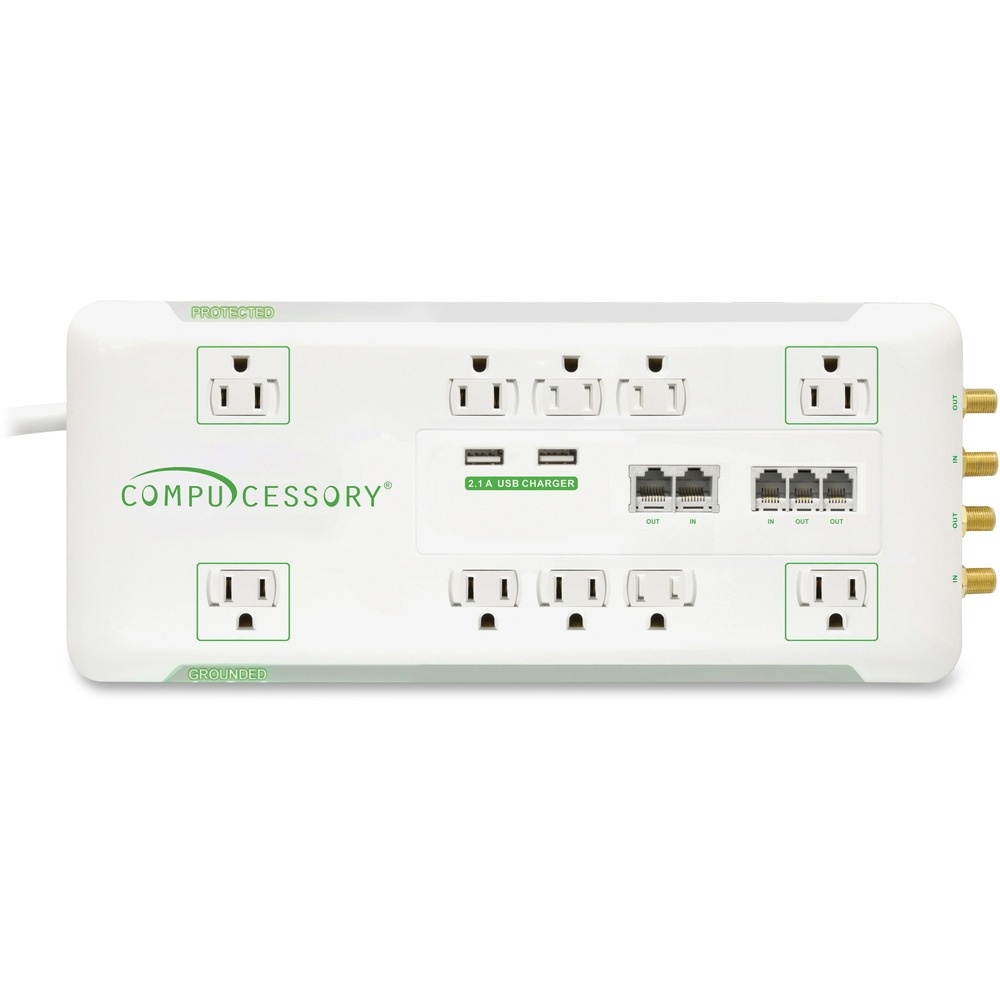 Compucessory 10-Outlet Surge Suppressor/Protector - 10 x AC Power - 3420 J - Coaxial Cable Line CCS31900