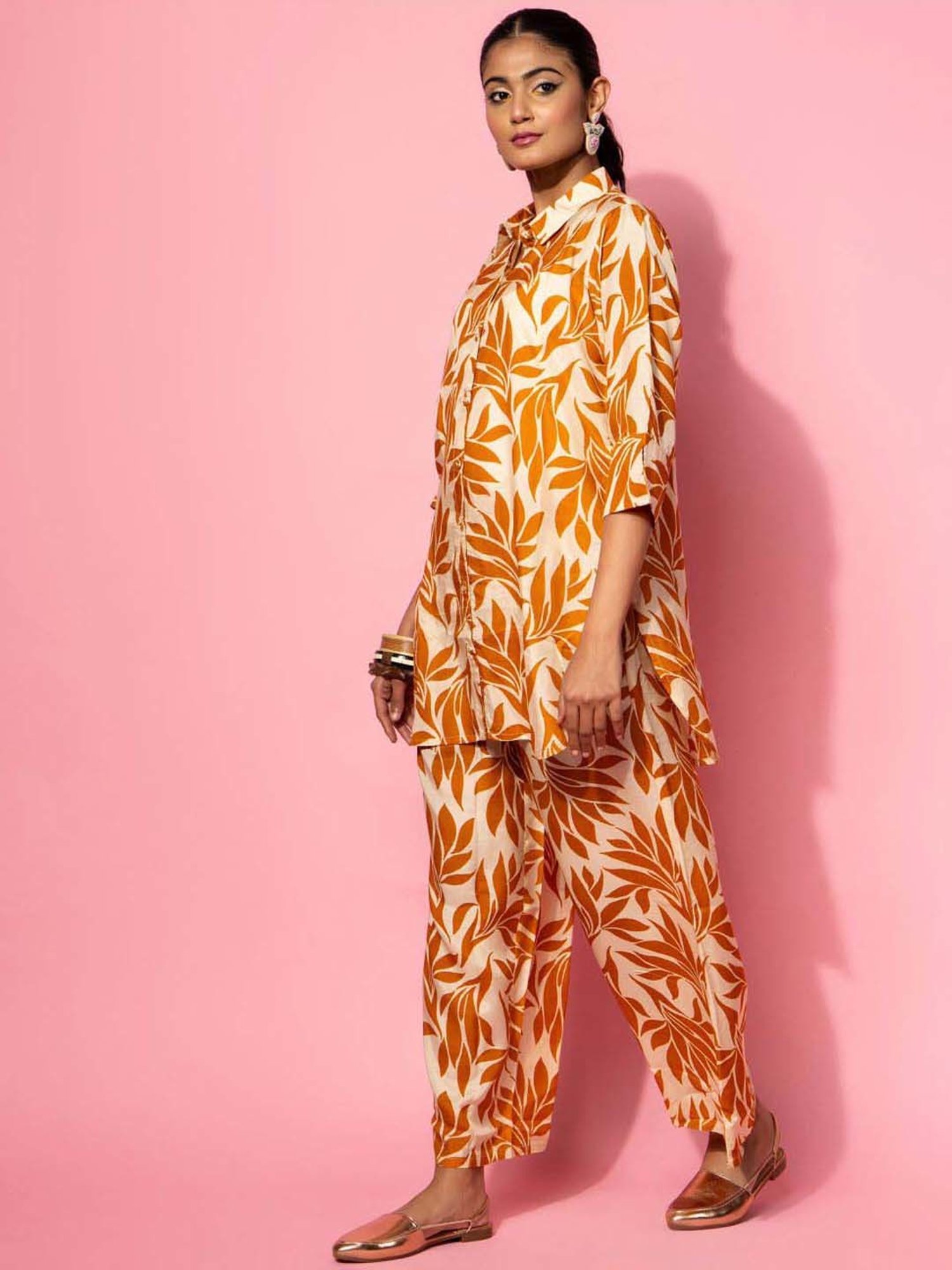 Libas Beige Printed Silk Blend Co-Ords