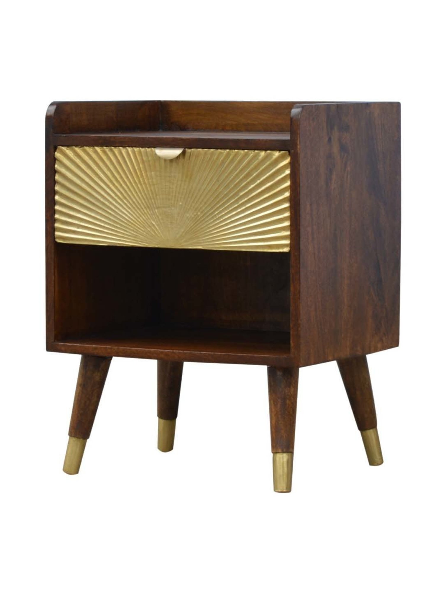 Artisan Furniture Textured Manila Brown Bedside Table With Golden Drawer