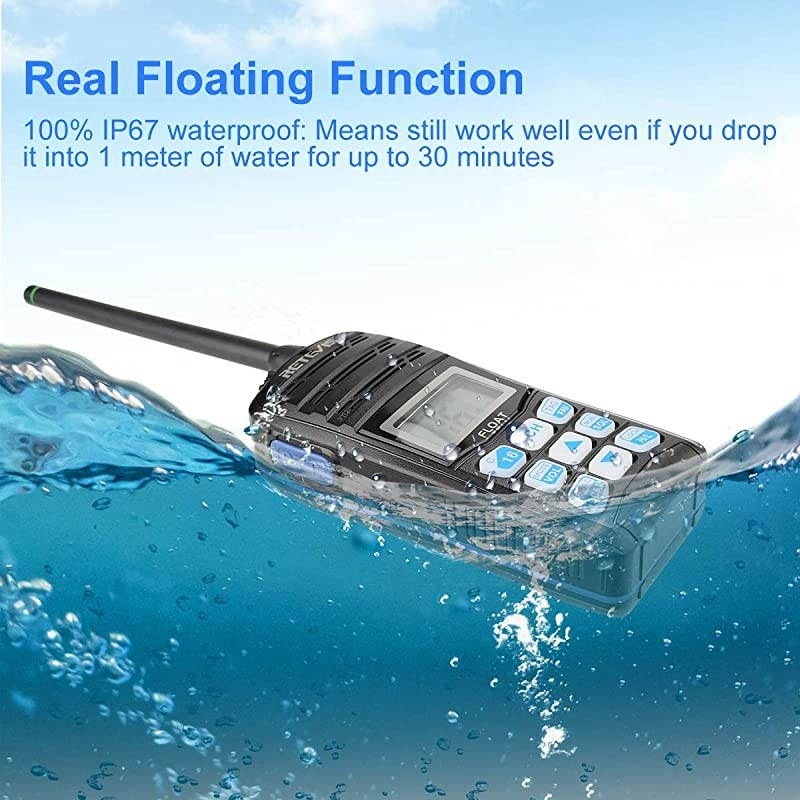 RT55 Marine Radio Handheld Long Range Floating Walkie Talkie Waterproof IP67NOAA Weather Alert Vibration Water Draining VHF Radio 1 Pack
