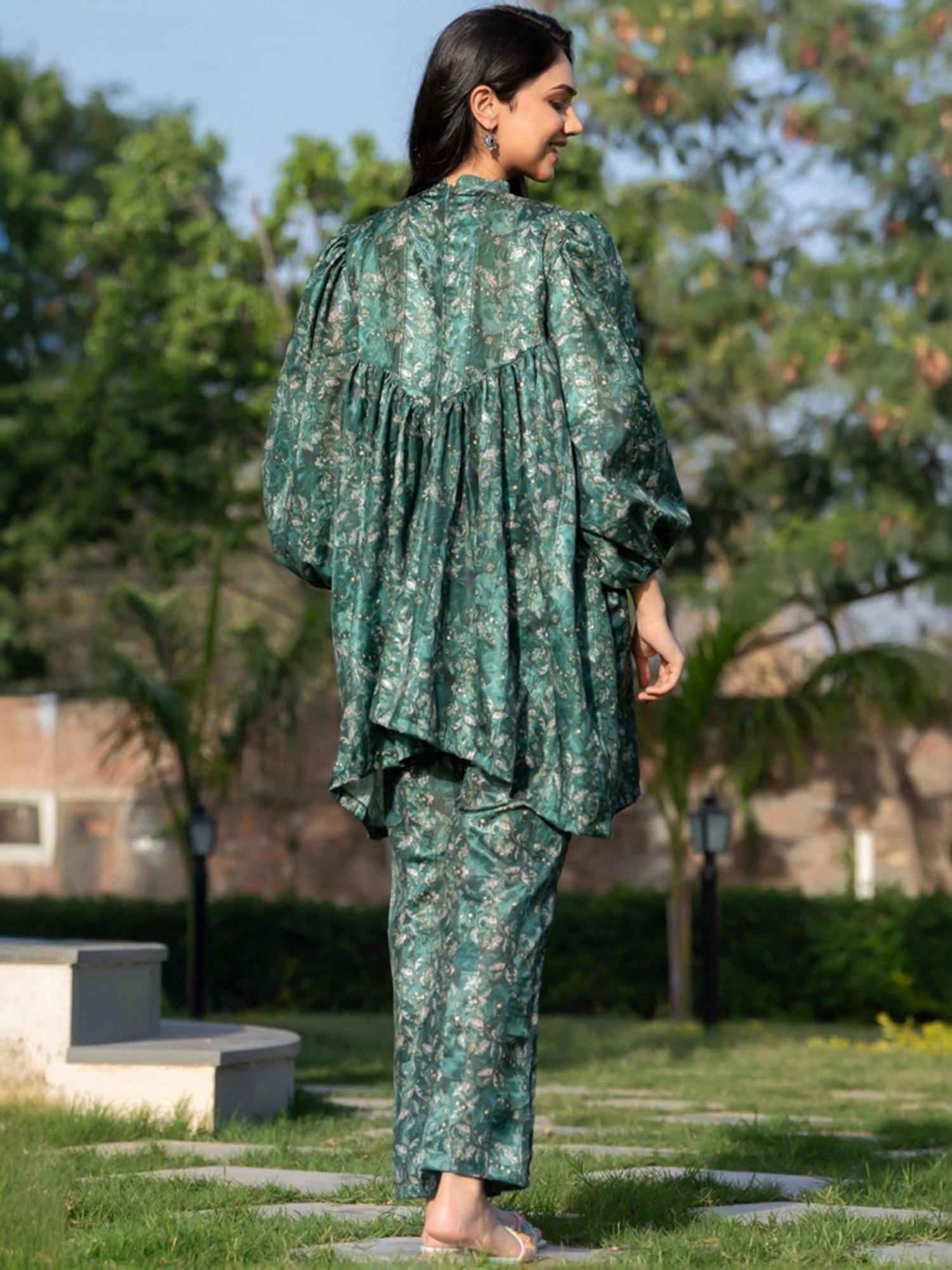 HOUSE OF JAMOTI Green Printed Tunic Palazzo Set