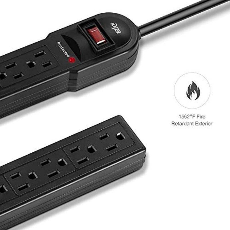 KMC 6-Outlet Surge Protector Power Strip 2-Pack, 900 Joule, 4-Foot Cord, Overload Protection, Black