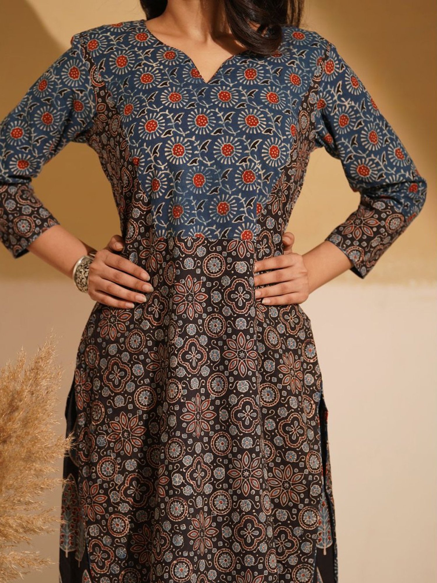 Love Chic Indigo & Black Ajrakh Cotton Straight Kurta