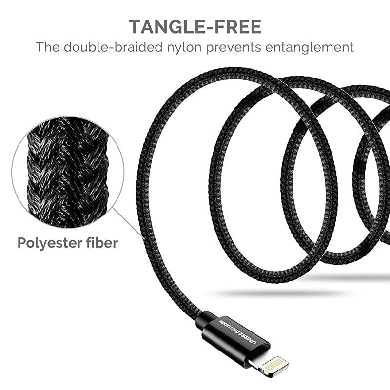 iPhone Charger Cable 2M66 ft Apple MFi Certified Nylon Braided USB to Lightning Fast Charging Cord Compatible with iPhone 1111 Pro11 Pro MaxXXSXS MaxSE 2020 iPad iPodBlack
