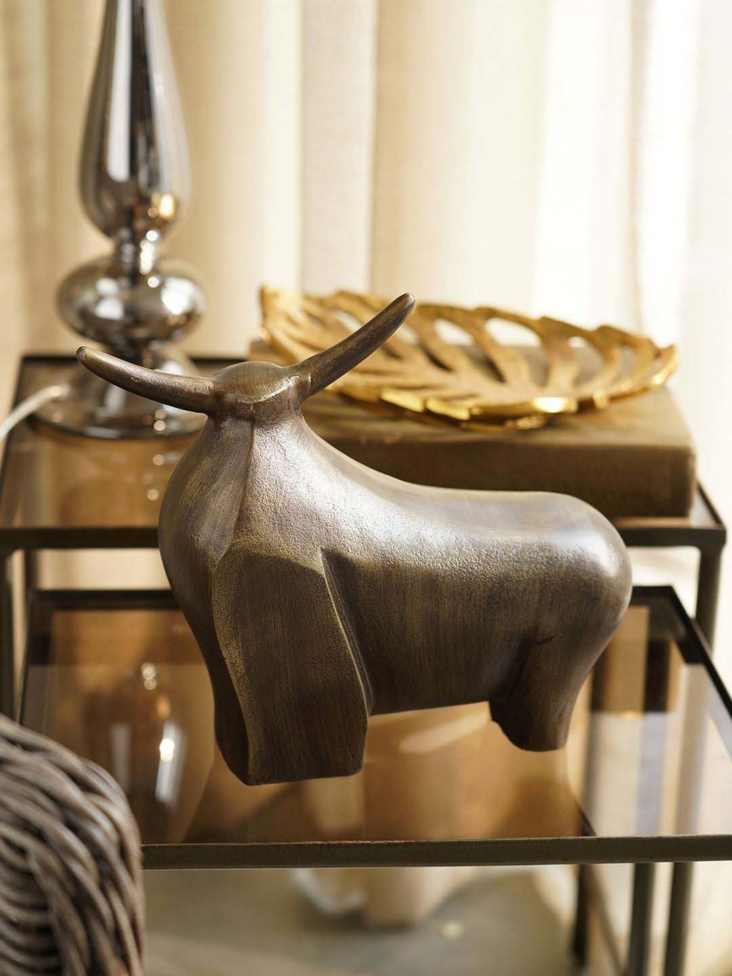 Pure Home and Living Brown Aluminium Antique Bull Figurine