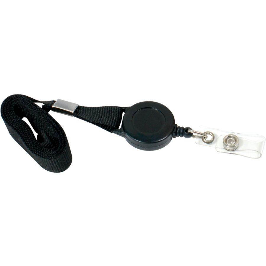 Baumgartens Lanyard Card Reel, Extends 24", 12/PK, Black 68979