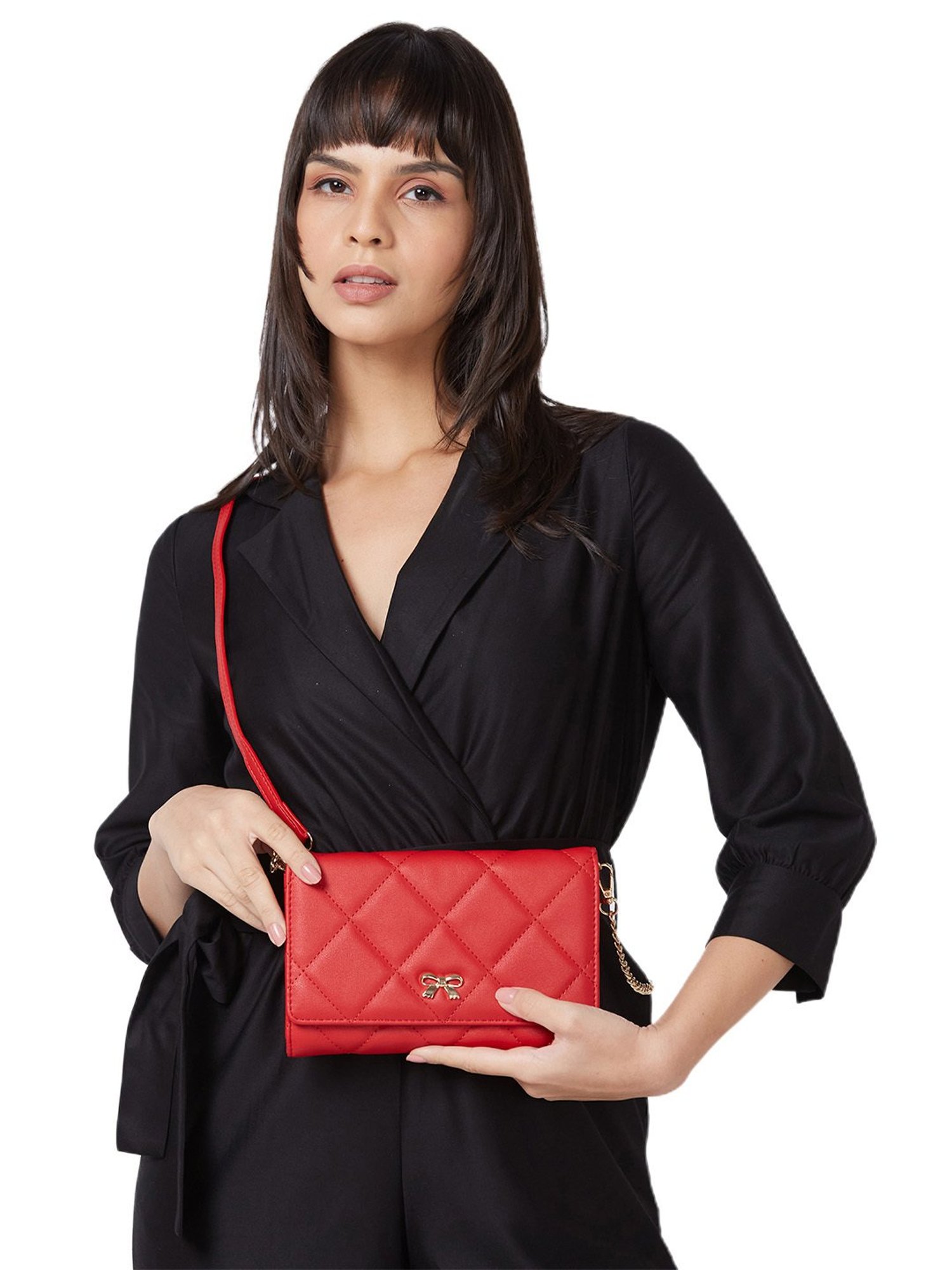 Globus Women Red Textured Vegan Leather Pouch Sling Bag