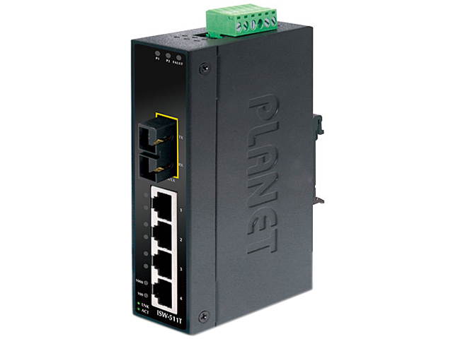 Planet ISW-511T 4+1 100FX Port Multi-mode Industrial Ethernet Switch - 2 km (-40 ~ 75 Degrees C Operating Temperature)