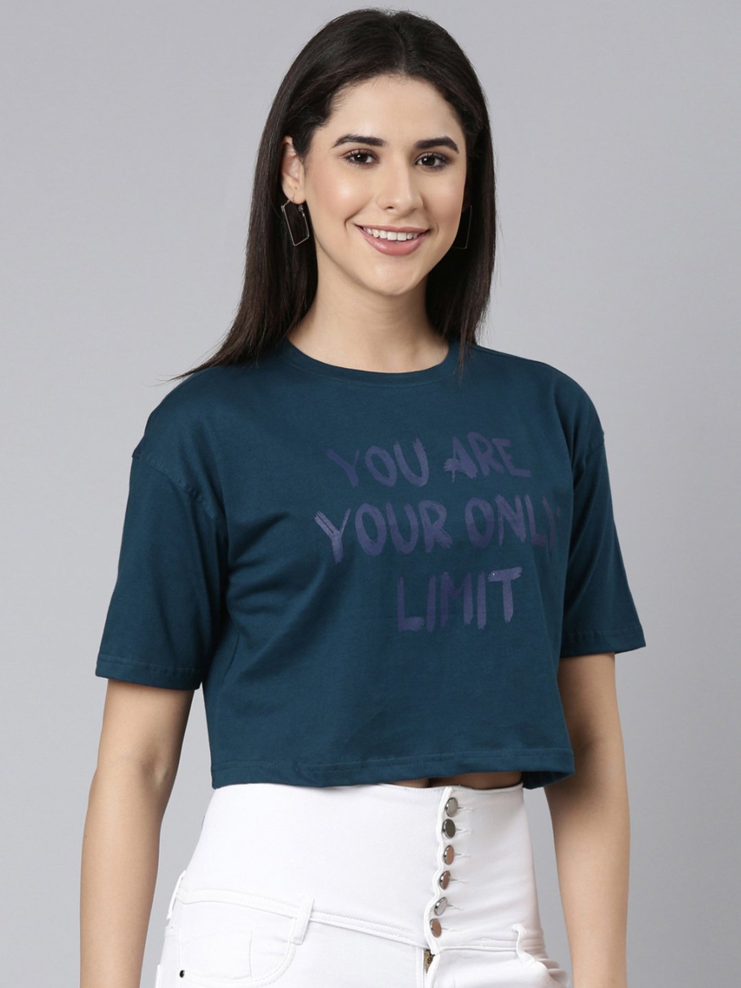 Kryptic Pure Cotton Printed Drop Shoulder Oversized Crop T-Shirt