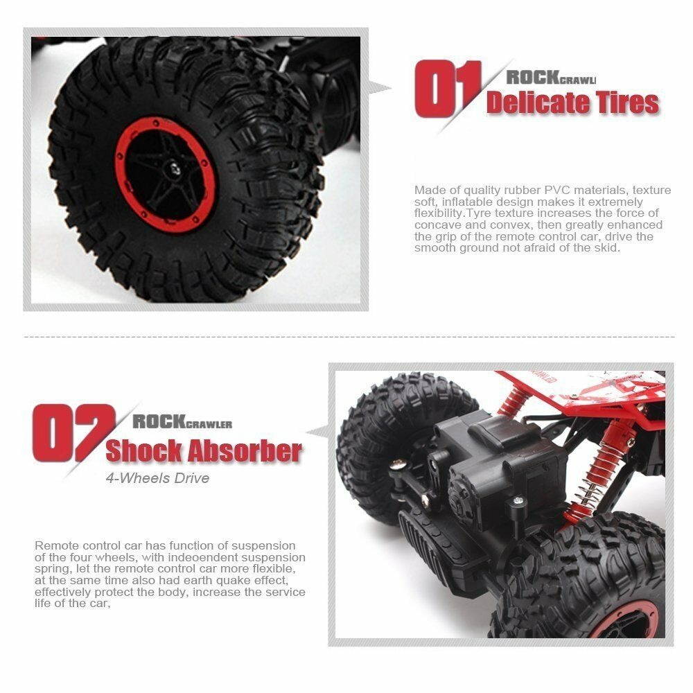 4WD Off-Road RC  Truck 1/18 Crawler Vehicle 2.4Ghz Remote Control Car Red
