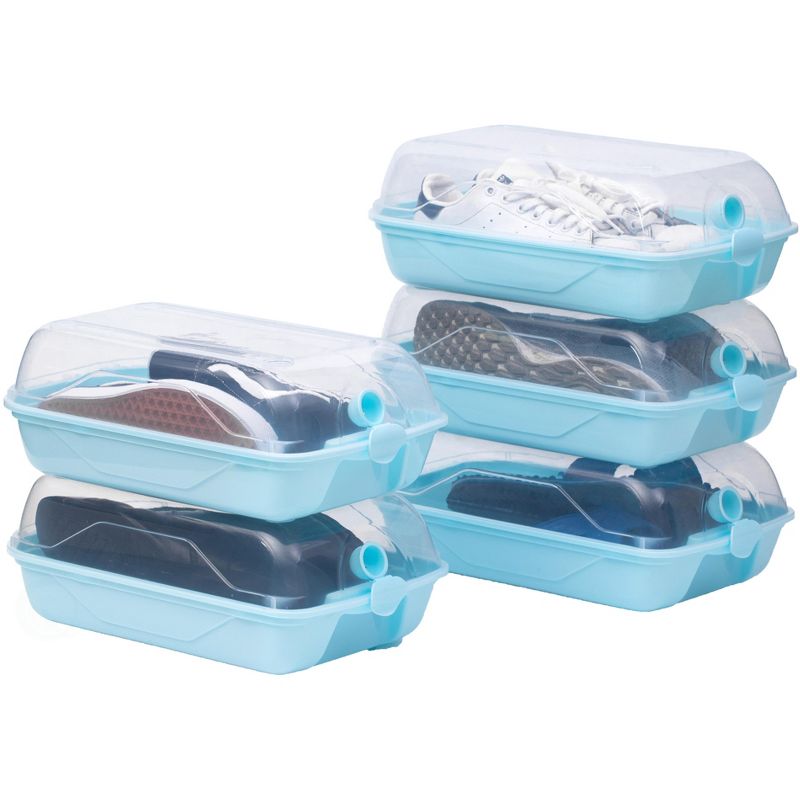 Blue Plastic Shoe Box Storage Container with Clear Lid, Set of 3