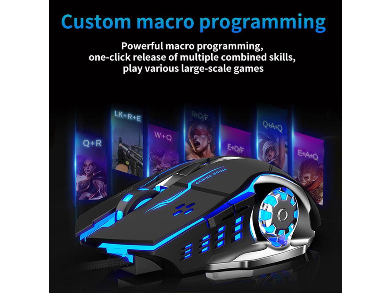 AULA S20 USB Wired Gaming Mouse Programmable 2400DPI Optical Ergonomic Mouse with 4-Color Breathing Light for PC Laptop