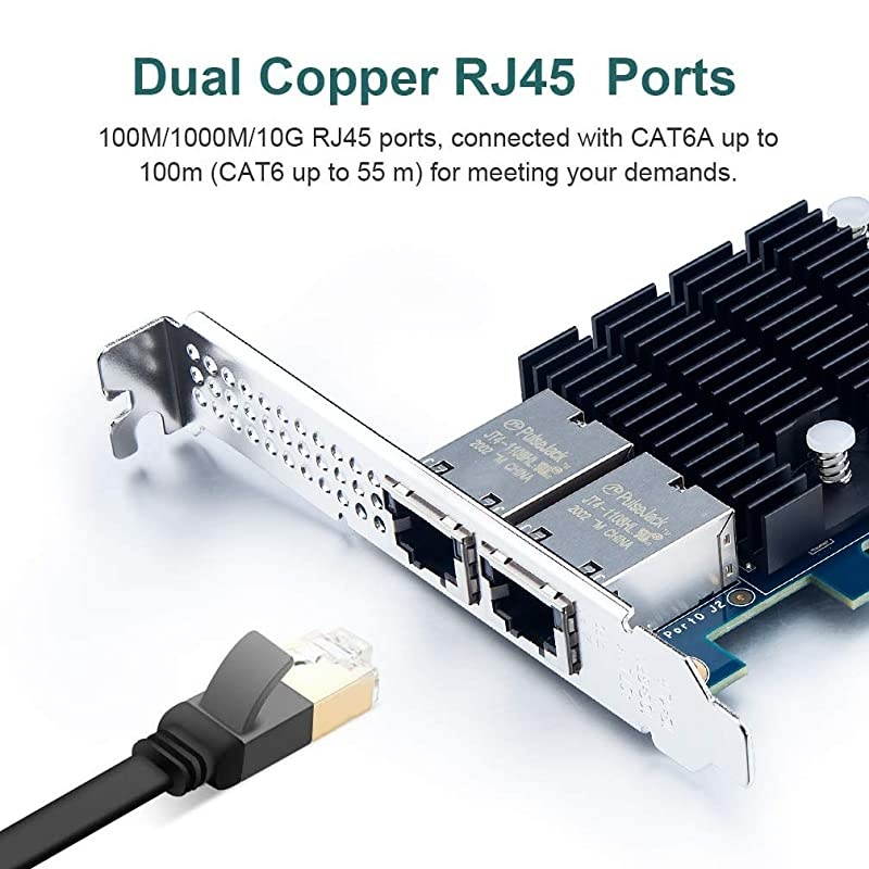 PCI-E Network Card X540-10G-2T, Dual RJ45 Copper Port CNA for PC with Low Bracket, E Converged Network Adapter(NIC), X540 Chipset, PCI-E X8