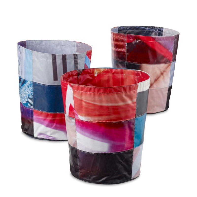 Design Ideas Billboard Waste Basket - Recycled Vinyl Billboard Garbage Can - Multicolor, 11" x 11" x 13"