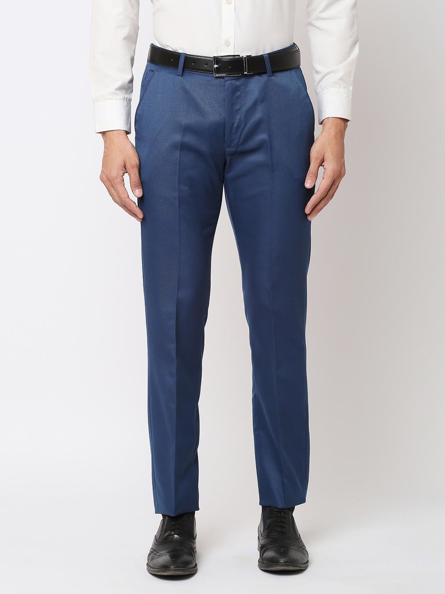 SOLEMIO Blue Slim Fit Flat Front Trousers