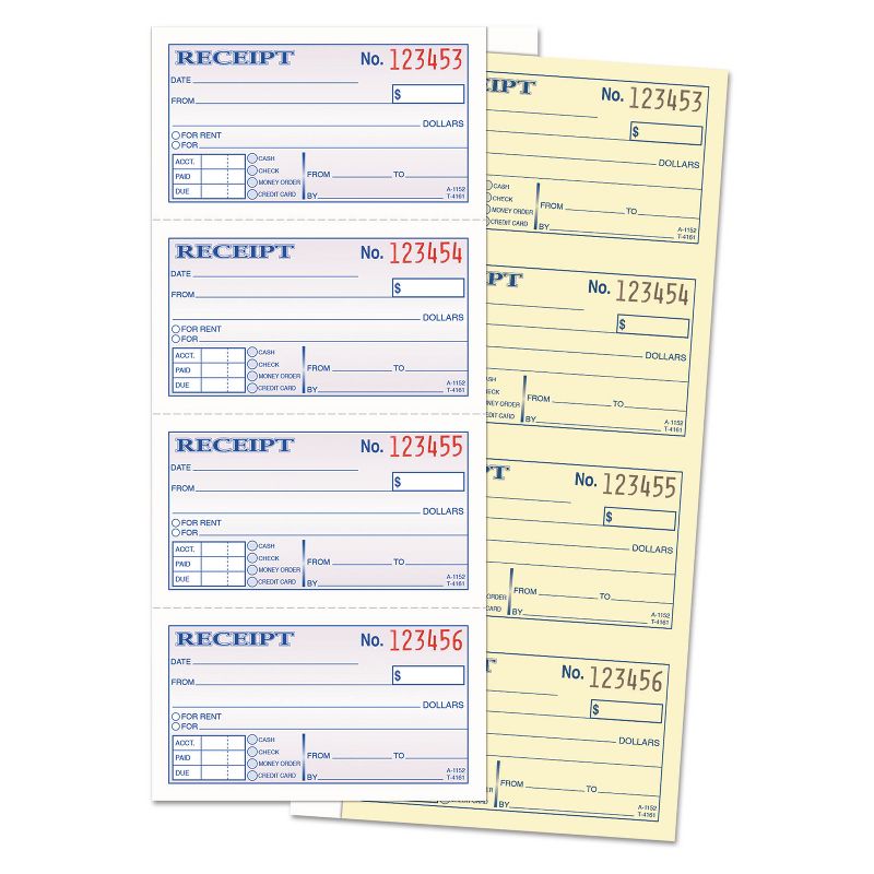 TOPS Money/Rent Receipt Spiral Book 2-3/4 x 4 3/4 2-Part Carbonless 200 Sets/Book 4161