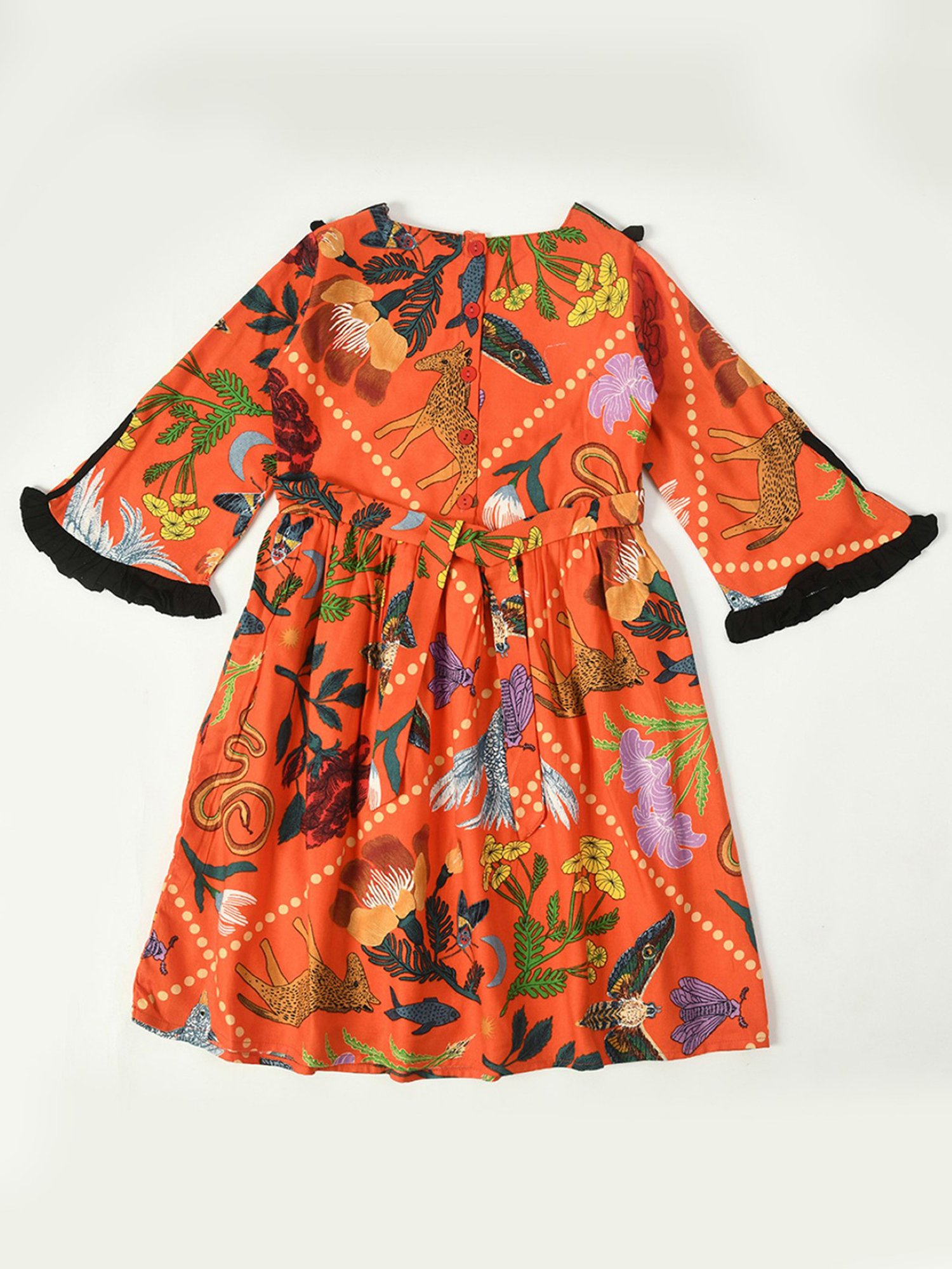 Bella Moda Kids Orange Printed Full Sleeves Fit & Flare Dress