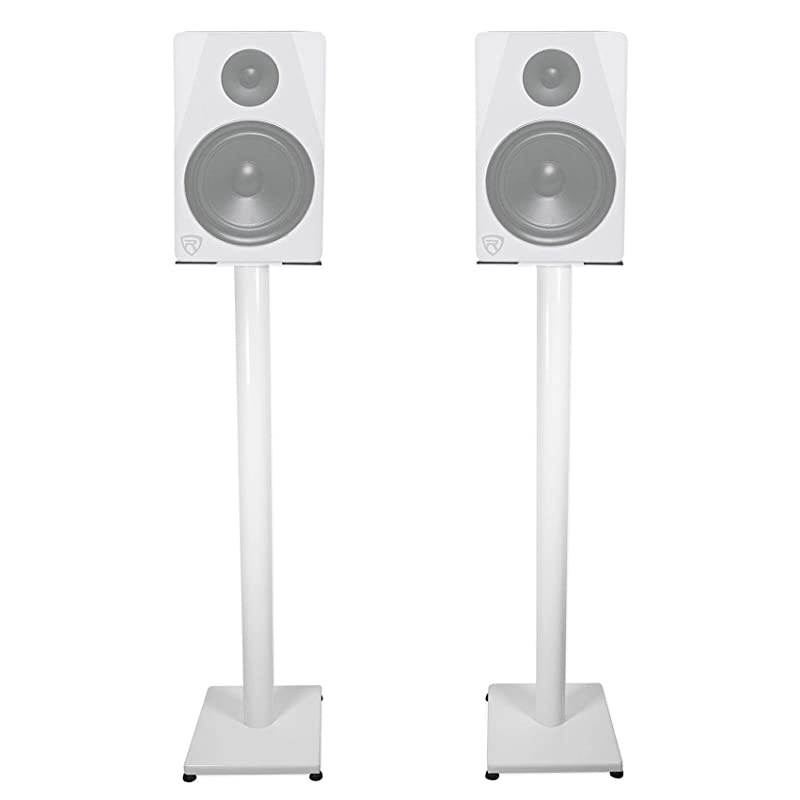 Pair RS21W 21 inch Steel Bookshelf Speaker/Studio Monitor Stands-White V2
