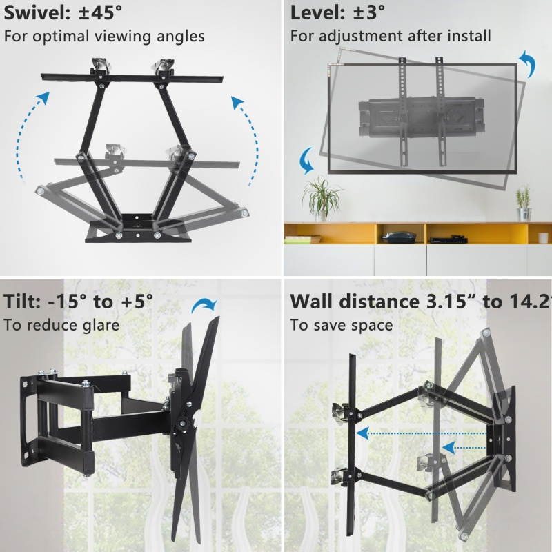 Articulating Full Motion TV Wall Mount Swivel Bracket 26 27 32 36 42 46 50 55 60 65 inch TVs