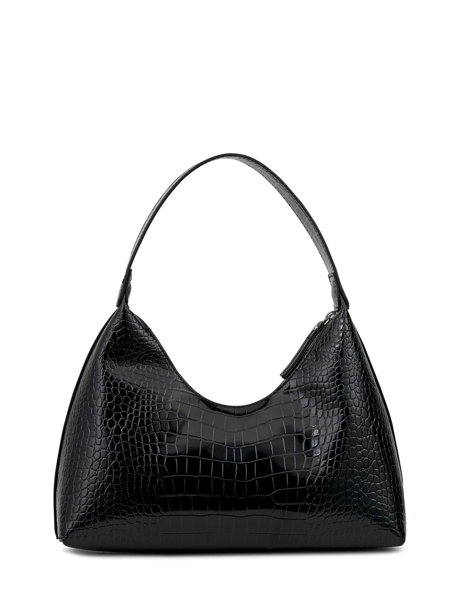 Miraggio Black Textured Medium Shoulder Handbag