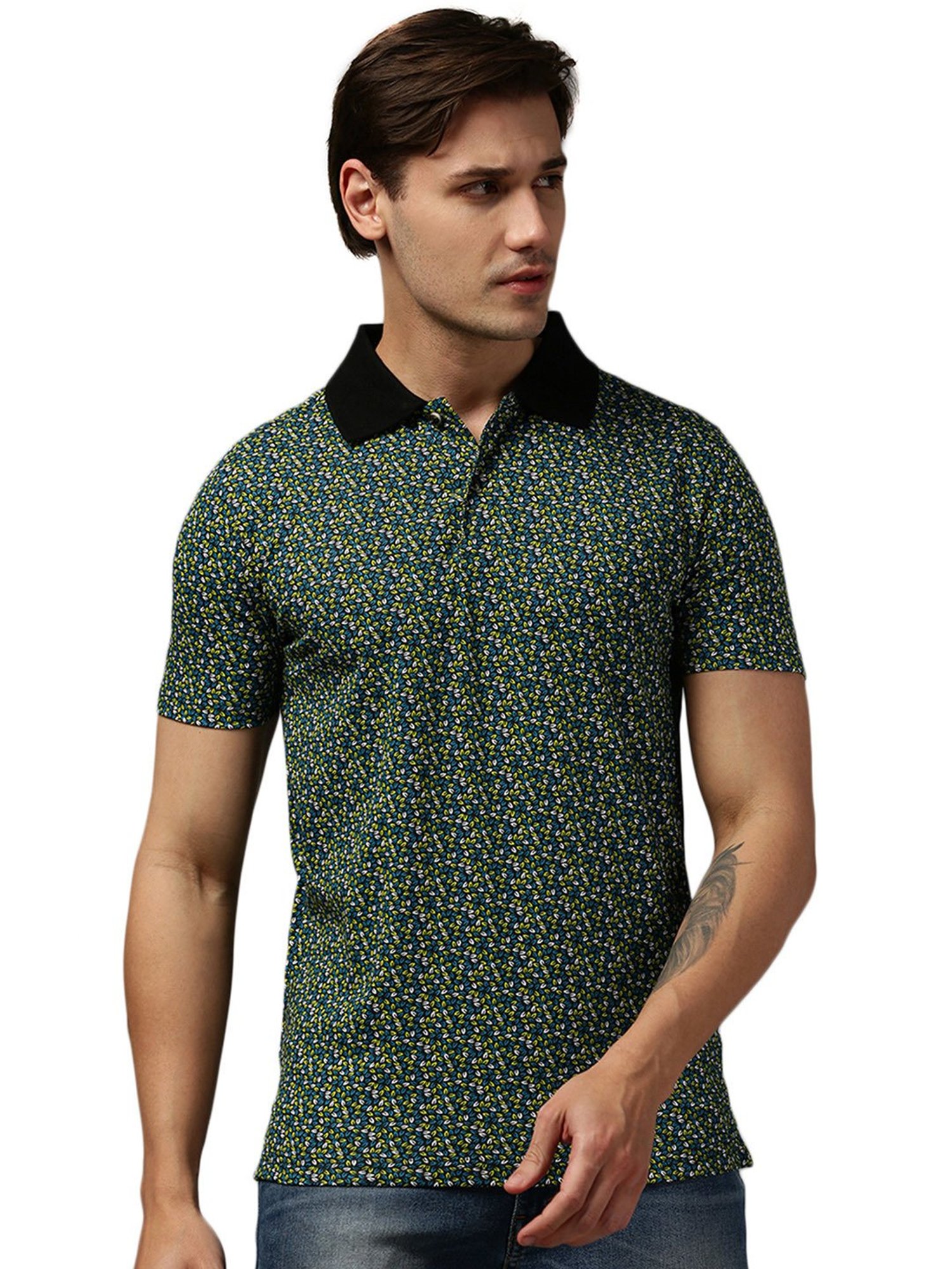 Kryptic Black Regular Fit Printed Polo T-Shirt