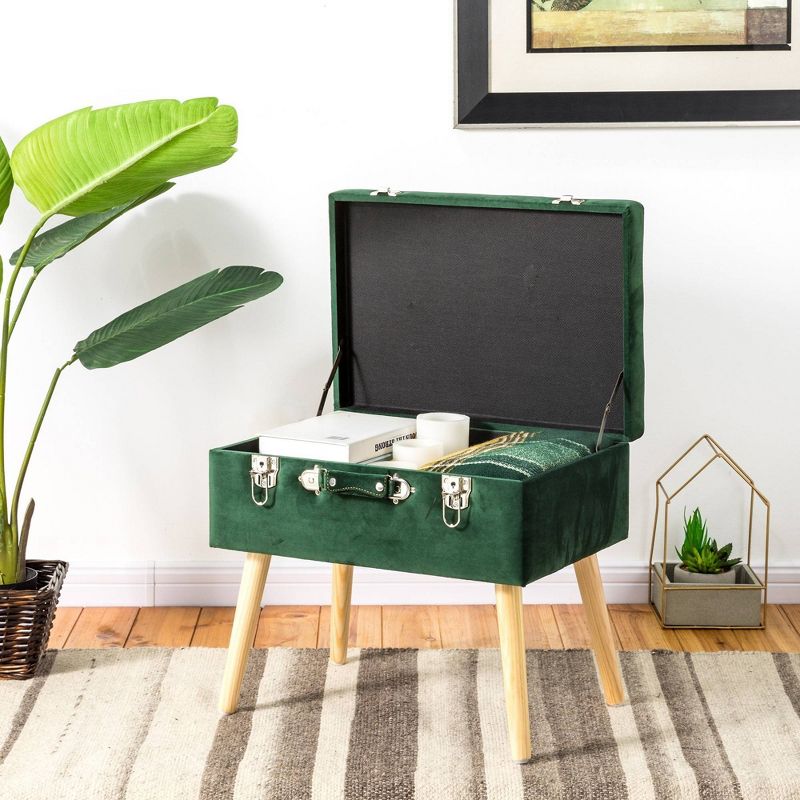 20" Velvet Upholstered Storage Stool Hunter Green - Glitzhome