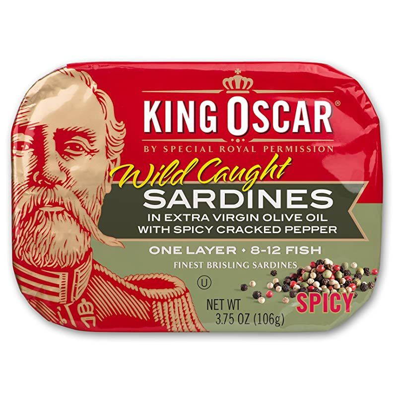 Wild Caught Sardines in Extra Virgin Olive Oil Spicy Cracked Pepper 375 Ounce Pack of 12