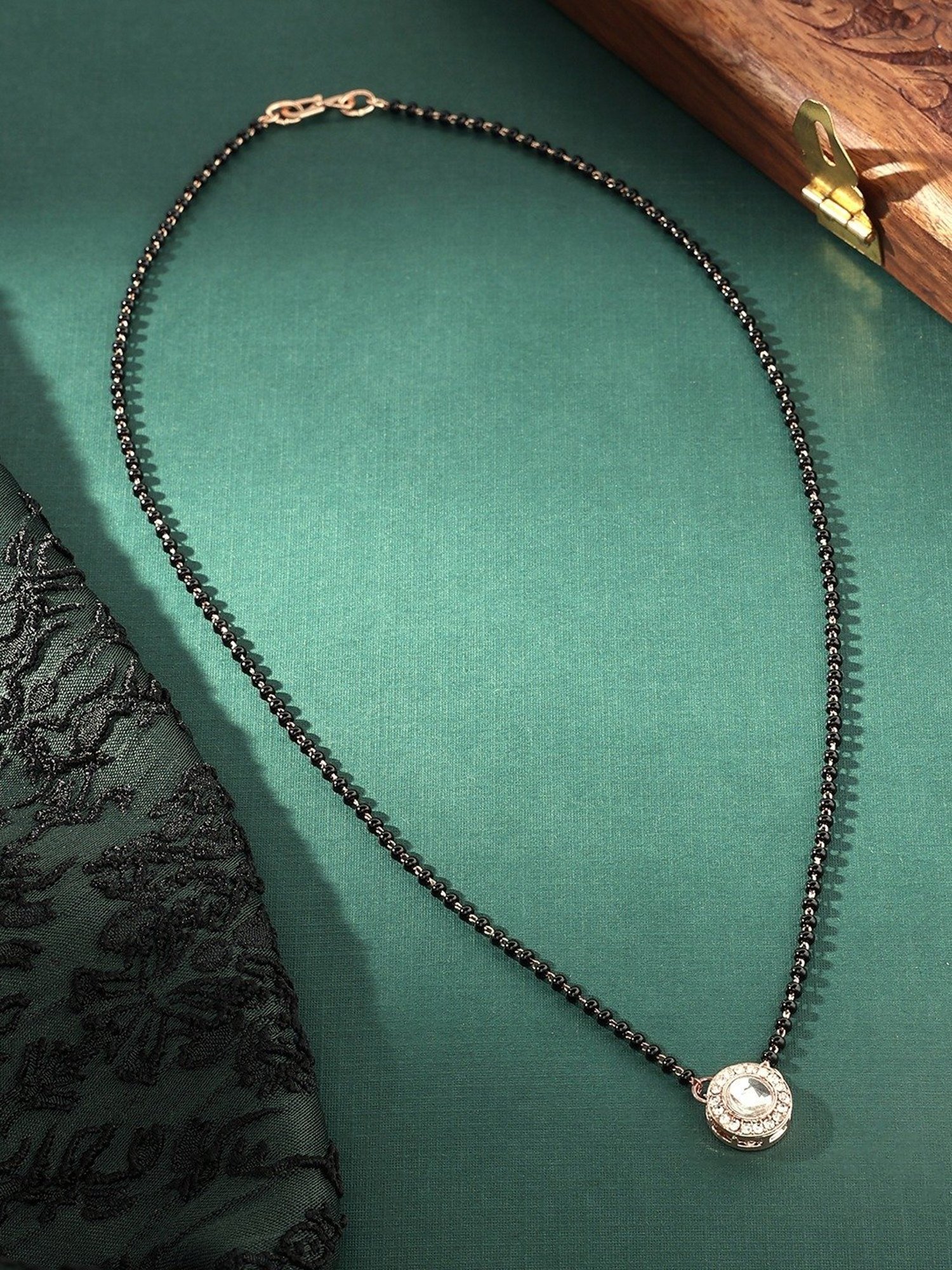 Abdesigns Gold-Plated American Diamond & Black Beaded Mangalsutra