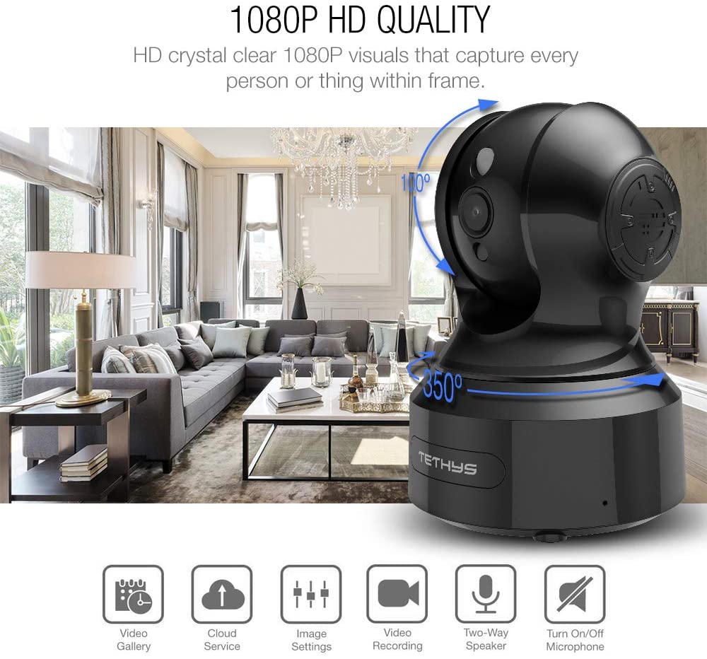 Wireless Security Camera 1080P Indoor [Work with Alexa] Pan/Tilt WiFi Smart IP Camera Dome Surveillance System w/Night Vision,Motion Detection,2-Way Audio,Cloud for Home,Business, Baby Monitor