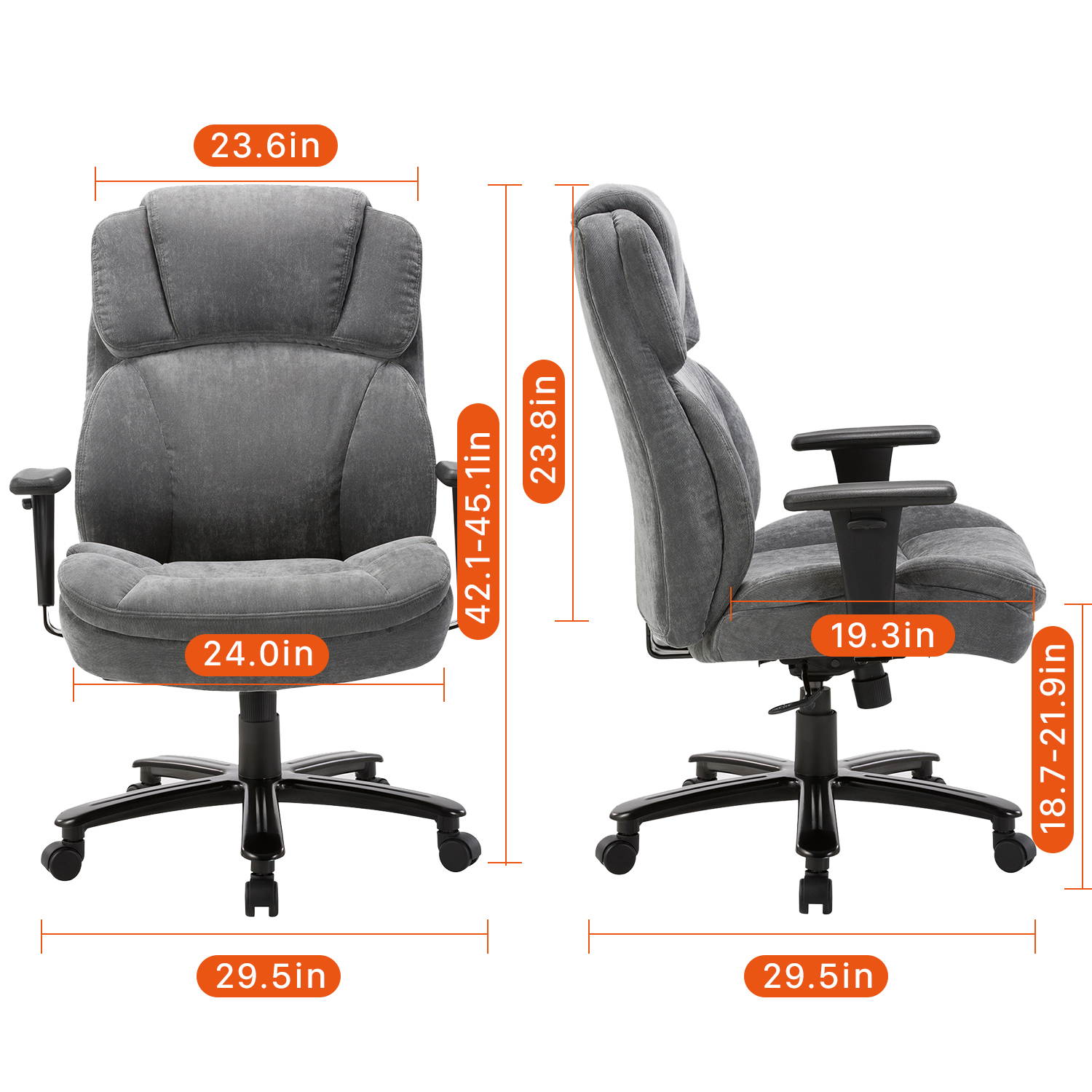 CLATINA Ergonomic Big & Tall Executive Office Chair with Upholstered Swivel 400lbs High Capacity Adjustable Height Thick Padding Headrest and Armrest for Home BIFMA Certified