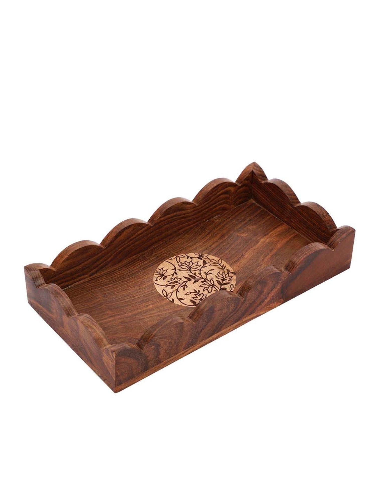 VarEesha Gul Brown Sheesham Wood Rectangular Tray