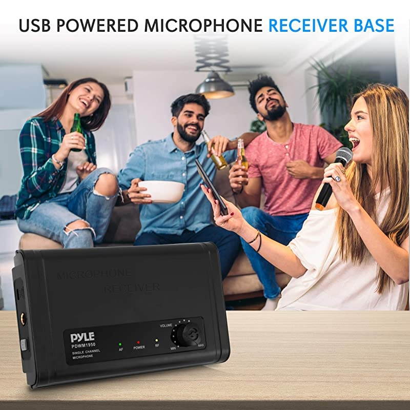 Compact UHF Wireless Microphone System Pro Portable Single Channel Desktop Digital Mic Receiver Set w 1 Handheld Mic Receiver Base USB Cable Battery for Home PA Karaoke DJ  PDWM1950