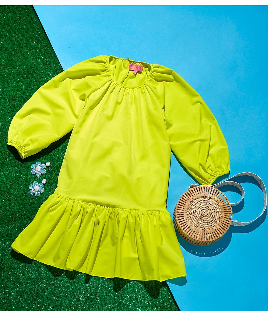 LDT Rachel Jewel Neck Ruffled Poof Swing Dress