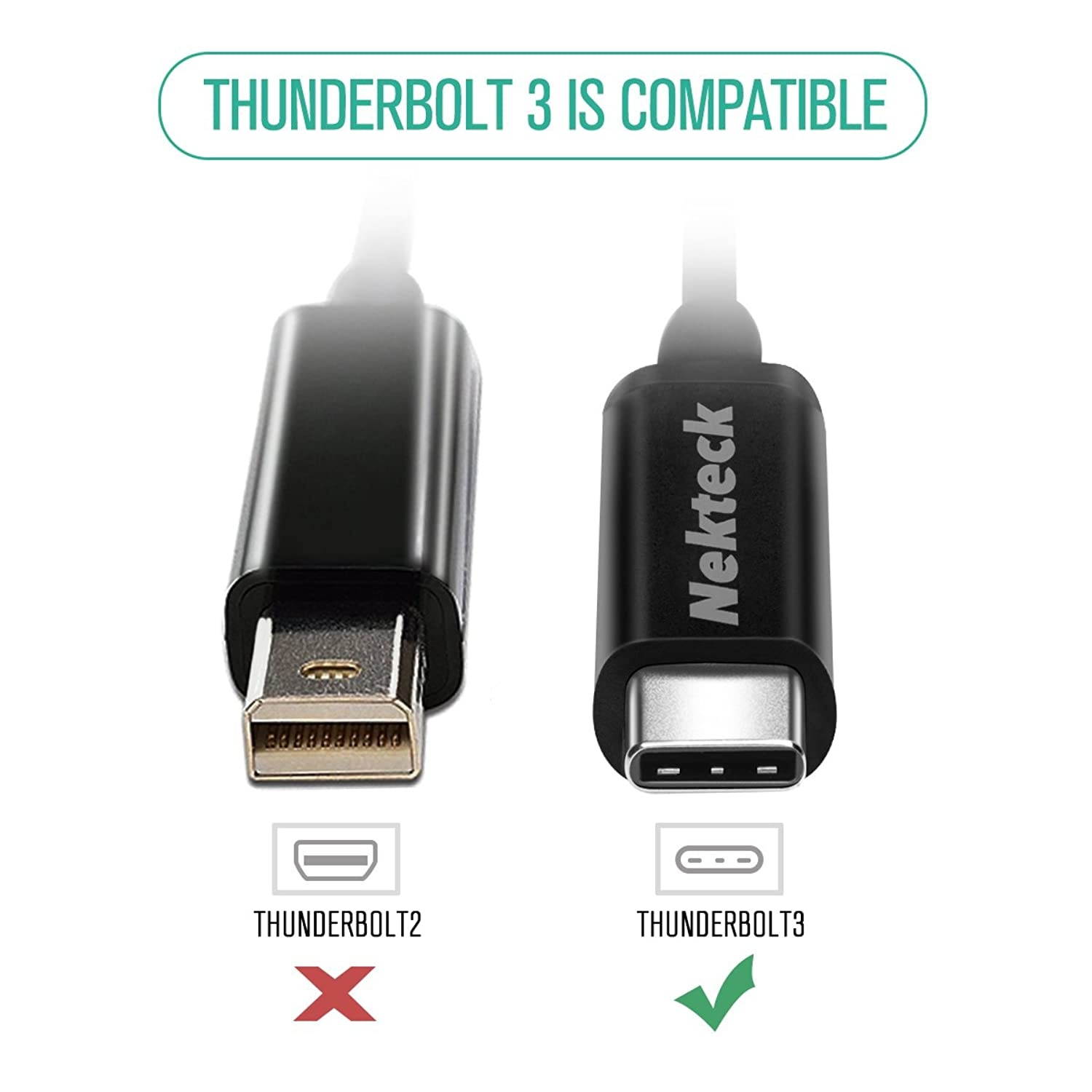 Nekteck Thunderbolt 3 Cable, 100W 20Gpbs Thunderbolt 3 USB C Cable Compatible with New MacBook Pro, ThinkPad Yoga, Alienware 17 and More,6.6ft (6.6ft)