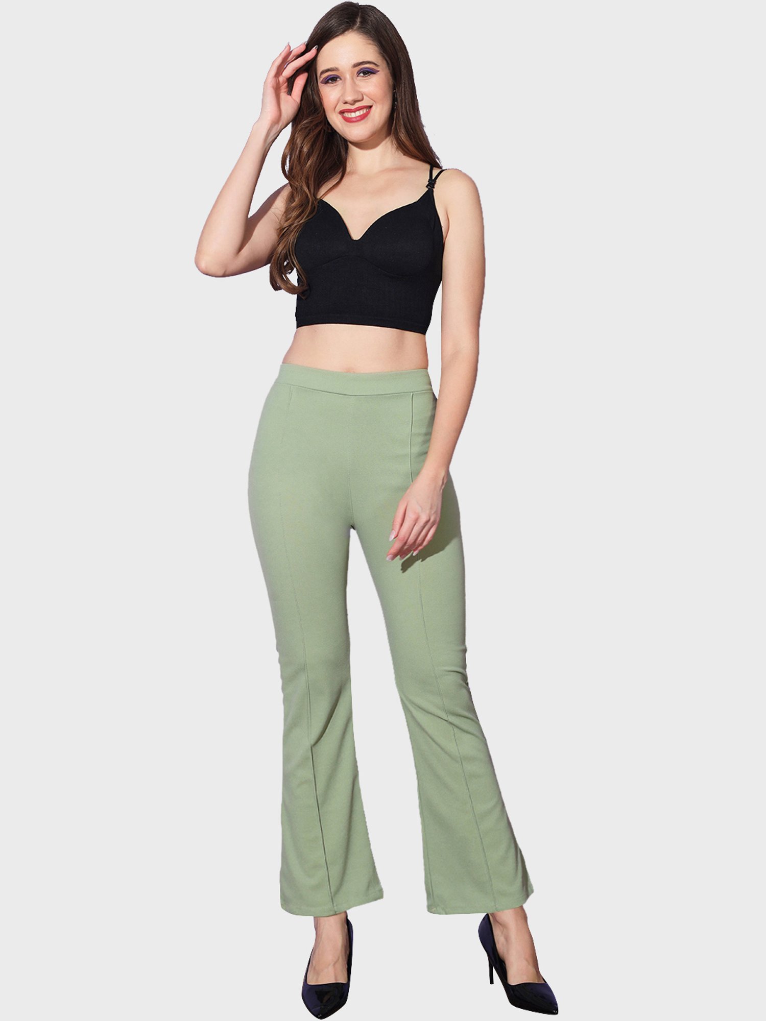 BUYNEWTREND Green Mid Rise Trousers