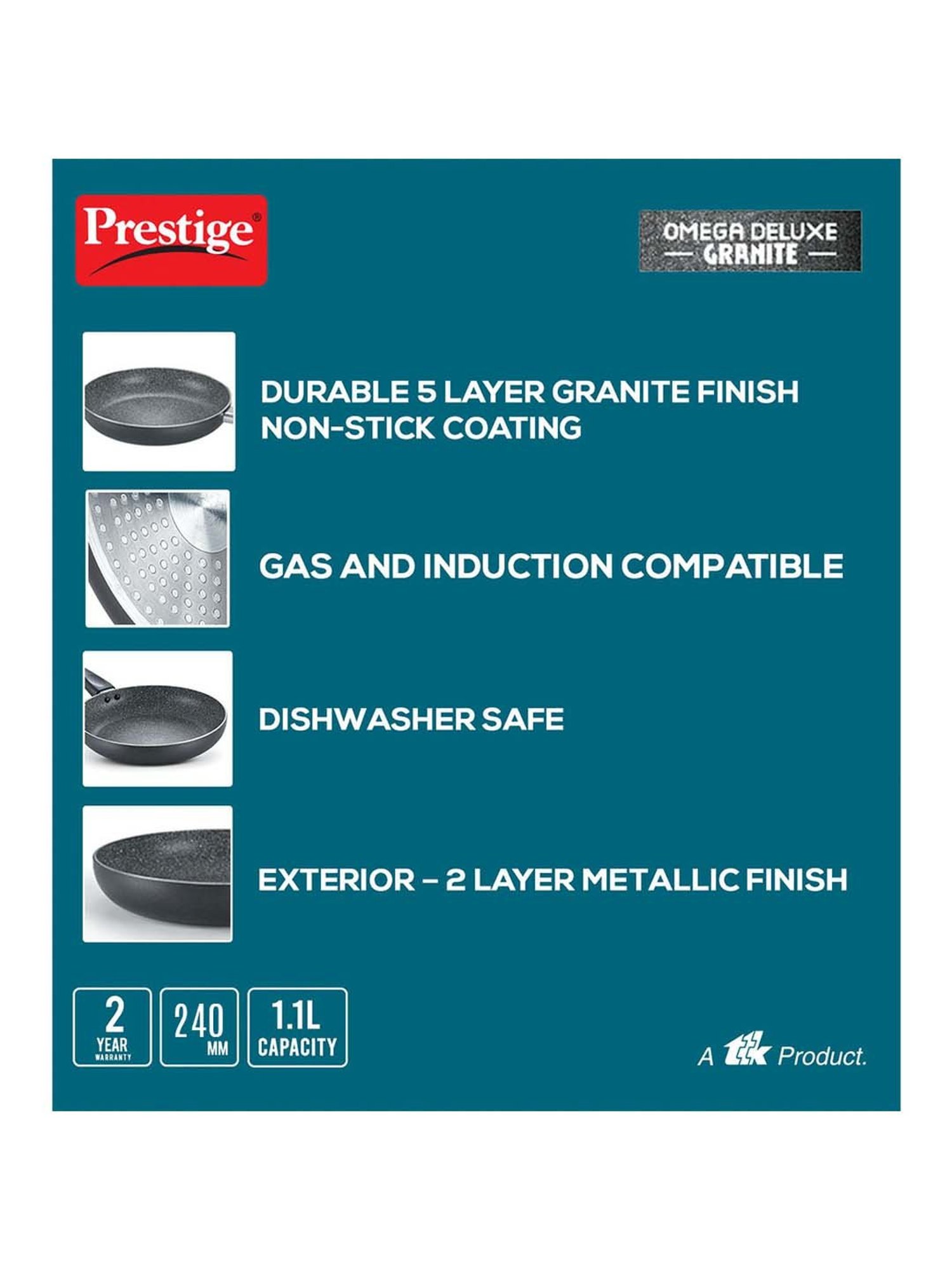 Prestige Omega Black Deluxe Granite 240 mm Fry Pan without Lid - Set of 1