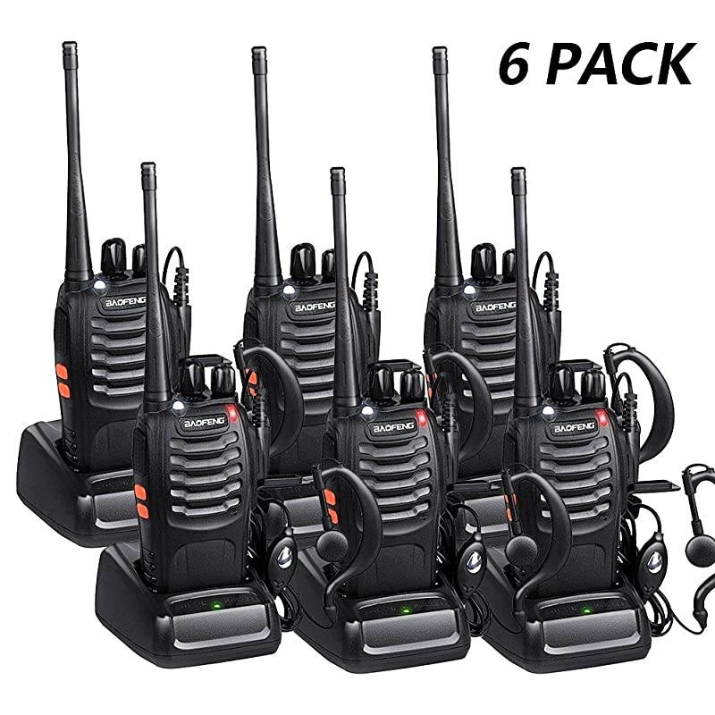 Long Range Two Way Radios 6 Pack FRSGMRS Walkie Talkies with Earpiece UHF Handheld Reachargeble BF888s Walkie Talkie for Adults or Kids Liion Battery and Charger Included