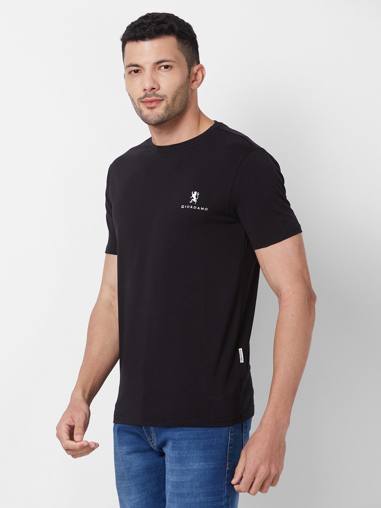 Giordano Black Cotton Slim Fit T-Shirt