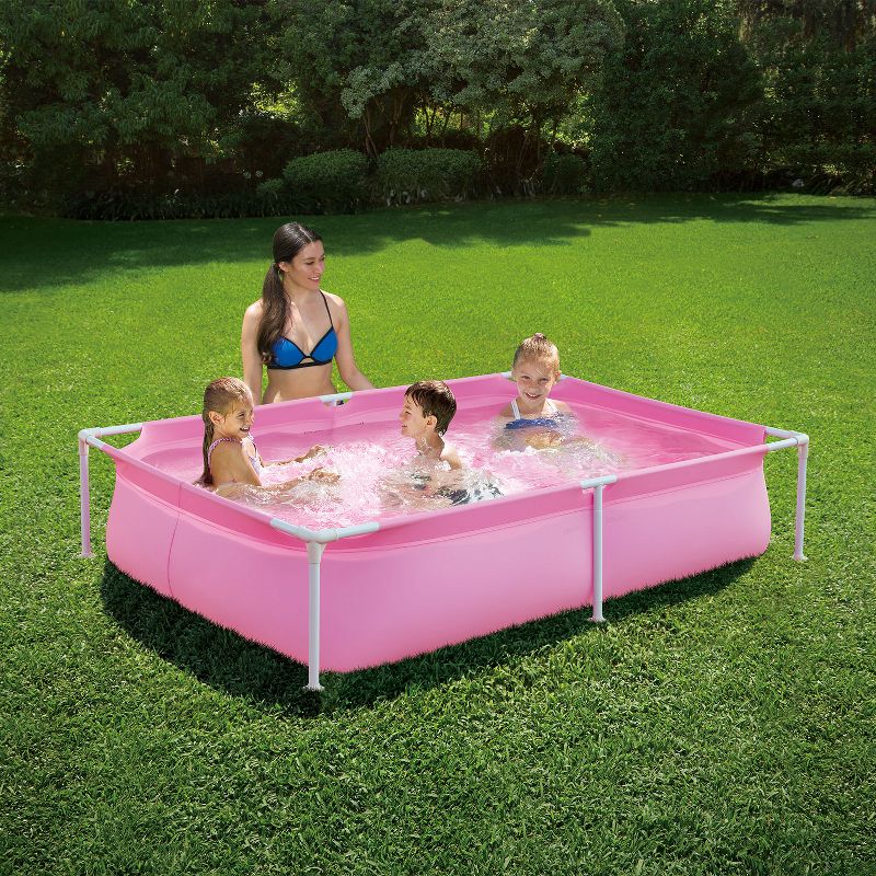 Summer Waves P3060416A 6 x 4.25 Foot 17 Inch Deep Rectangular Small Metal Frame Above Ground Family Backyard Swimming Pool, Blue